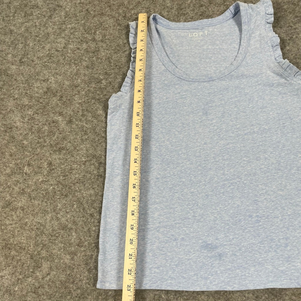LOFT Women’s Small Blue Ruffle Sleeve Tank Top Lightweight Casual Knit - Picture 4 of 7